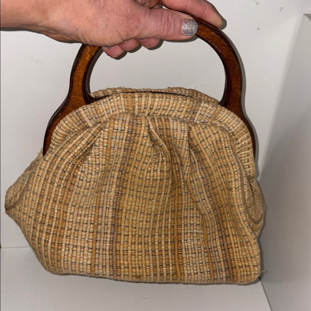 Banner House Asheville NC vintage handbag Wooden Handle woven beige quality - Picture 9 of 9